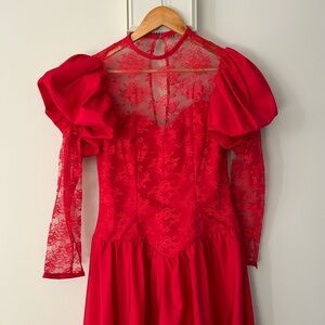 Vintage Red Lace Long-sleeve Dress Costume (Very Beetlejuice!)
